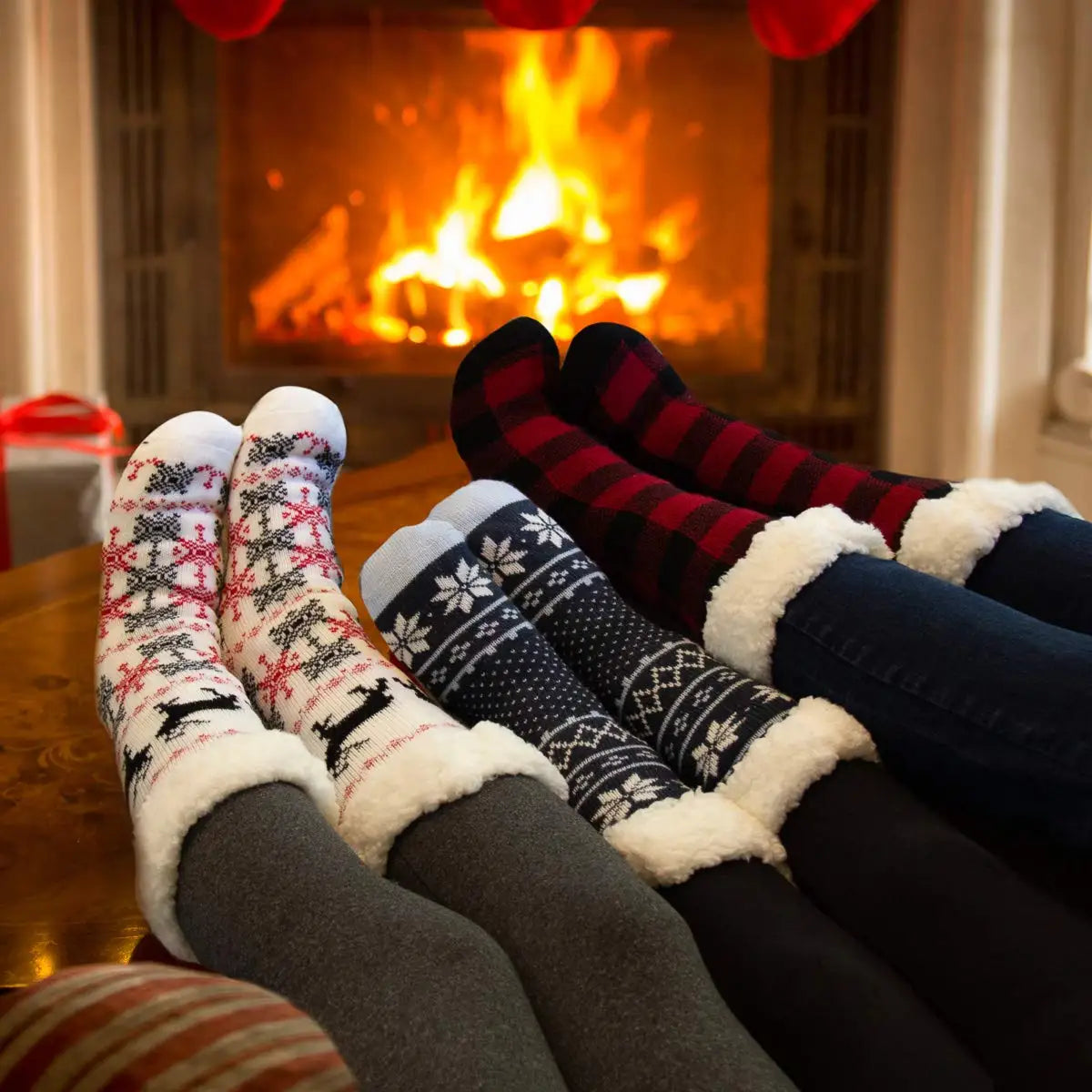 Customizable Thermal Sherpa Dress Socks Winter Warm Fuzzy Anti-Slip Crew Length Knitted Fleece Lined Floor Slippers