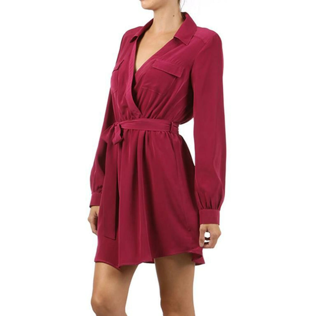 TD A-Line Wrap Dress with Chest Pockets and Waist Tie Women's Fashion