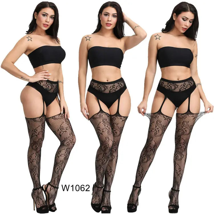 Women's Gothic Black Nylon Fishnet Pantyhose Sexy Garter Erotic Stockings Compression Thin Solid Knitted Fish Net Stockings T.T