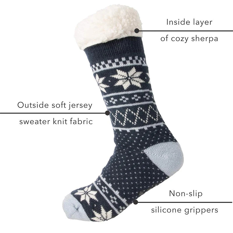 Customizable Thermal Sherpa Dress Socks Winter Warm Fuzzy Anti-Slip Crew Length Knitted Fleece Lined Floor Slippers