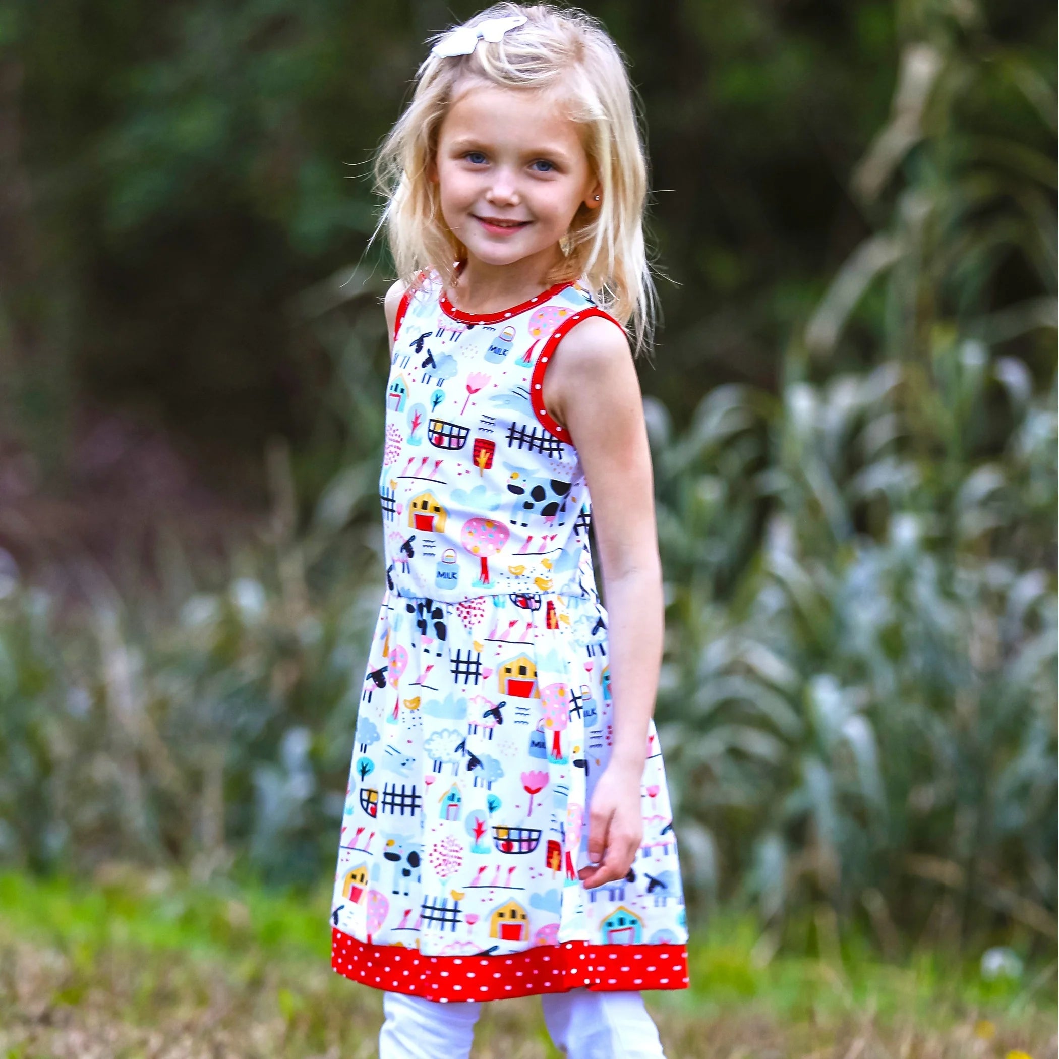 TD AnnLoren Little & Big Girls Sleeveless Cotton Swing Dress Farm Animal Design for Ages 6 7 8 10 Years ODM Summer Dress