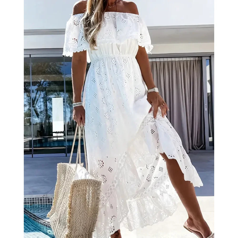 Summer  Lace Dress for Women Trendy Casual Beach Cover-ups Outfits Elegant Long Maxi Dresses