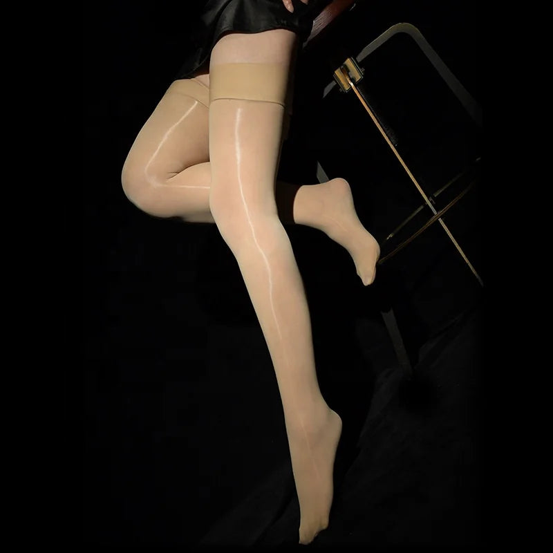 Wholesale Sexy Fashion Knitted Hot Oil Garter Tube Belt Breathable Long Shining Transparent Thigh High Top Knee Women's Stocking