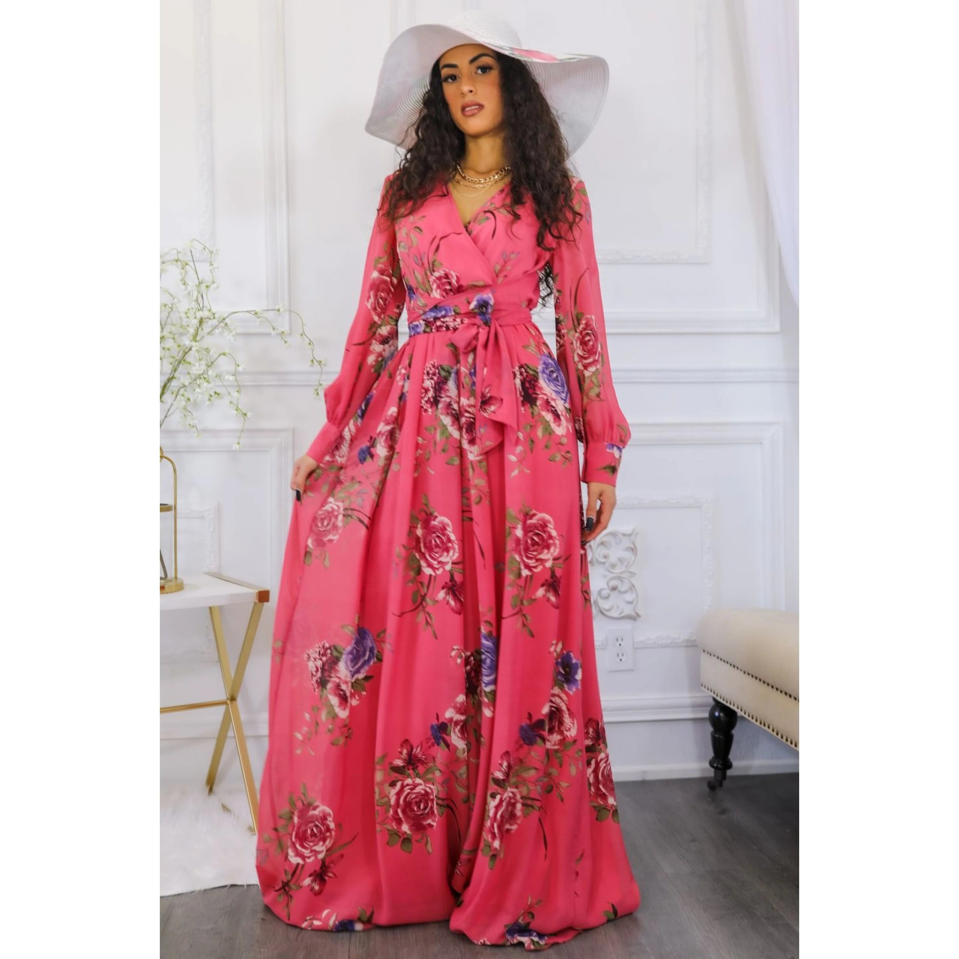TD Floral Maxi Wedding Dress in Pink Elegant and Stylish Designed in Malaysia