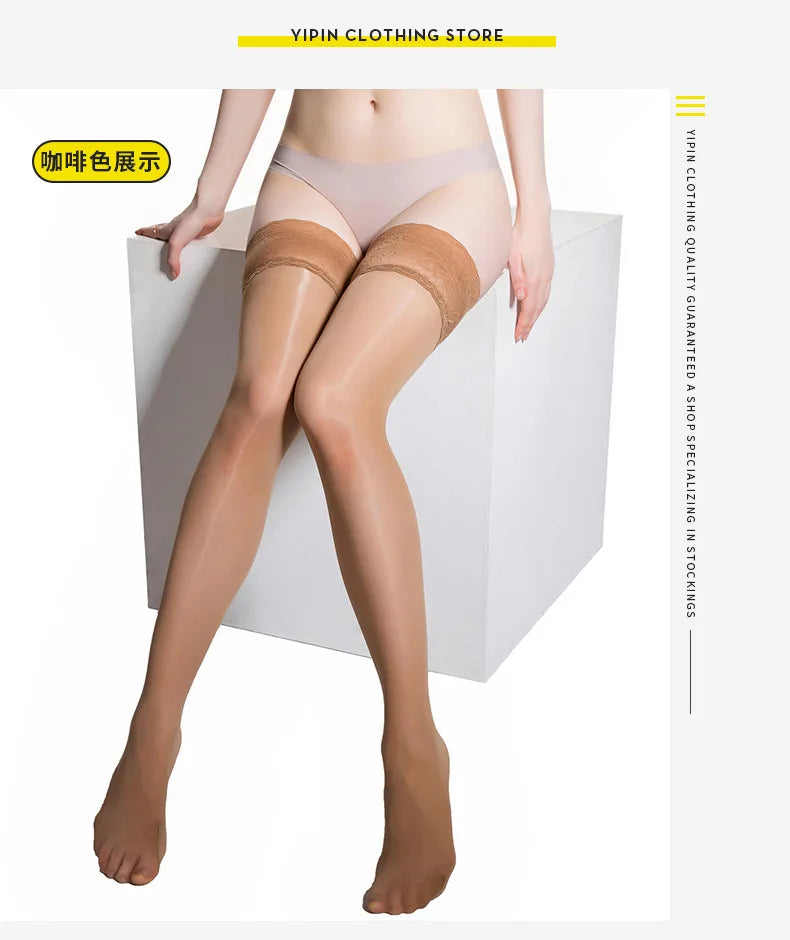 Women Transparent Breathable Thigh High Oil Shiny Slik Dance Pantyhose High Stretch Shimmery Shaping High Tight