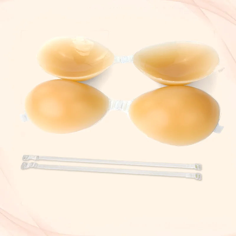 2 PCS Fast Shipping Thin Silicone Adhesive Bra with Strap Women's Sticky Invisible Push-up Underwear for Backless Dress Logo Cup