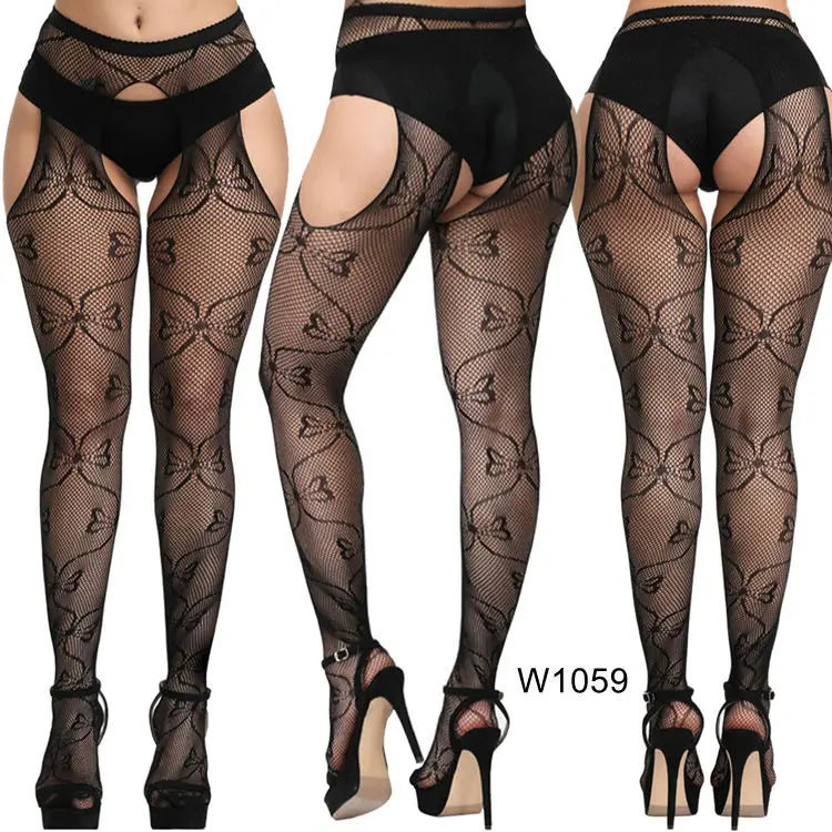 Women's Gothic Black Nylon Fishnet Pantyhose Sexy Garter Erotic Stockings Compression Thin Solid Knitted Fish Net Stockings T.T