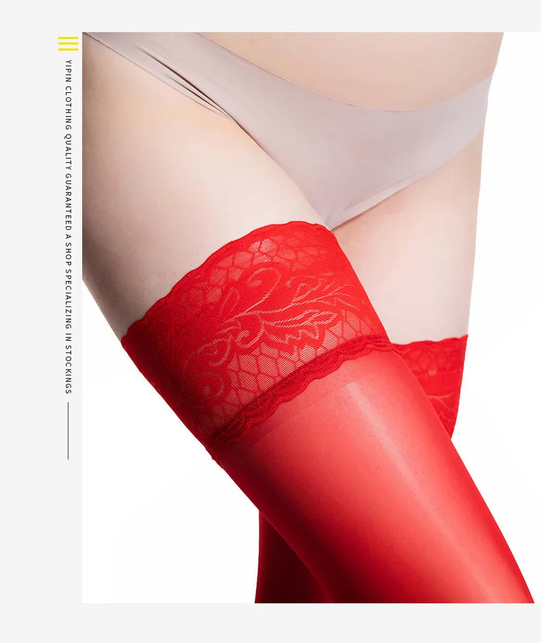 Women Transparent Breathable Thigh High Oil Shiny Slik Dance Pantyhose High Stretch Shimmery Shaping High Tight