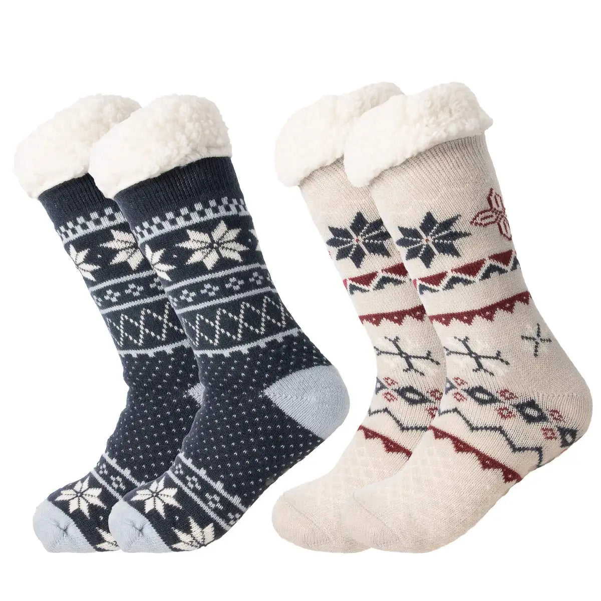 Customizable Thermal Sherpa Dress Socks Winter Warm Fuzzy Anti-Slip Crew Length Knitted Fleece Lined Floor Slippers