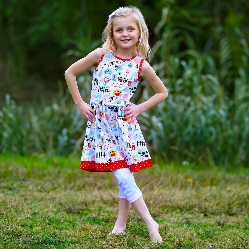 TD AnnLoren Little & Big Girls Sleeveless Cotton Swing Dress Farm Animal Design for Ages 6 7 8 10 Years ODM Summer Dress