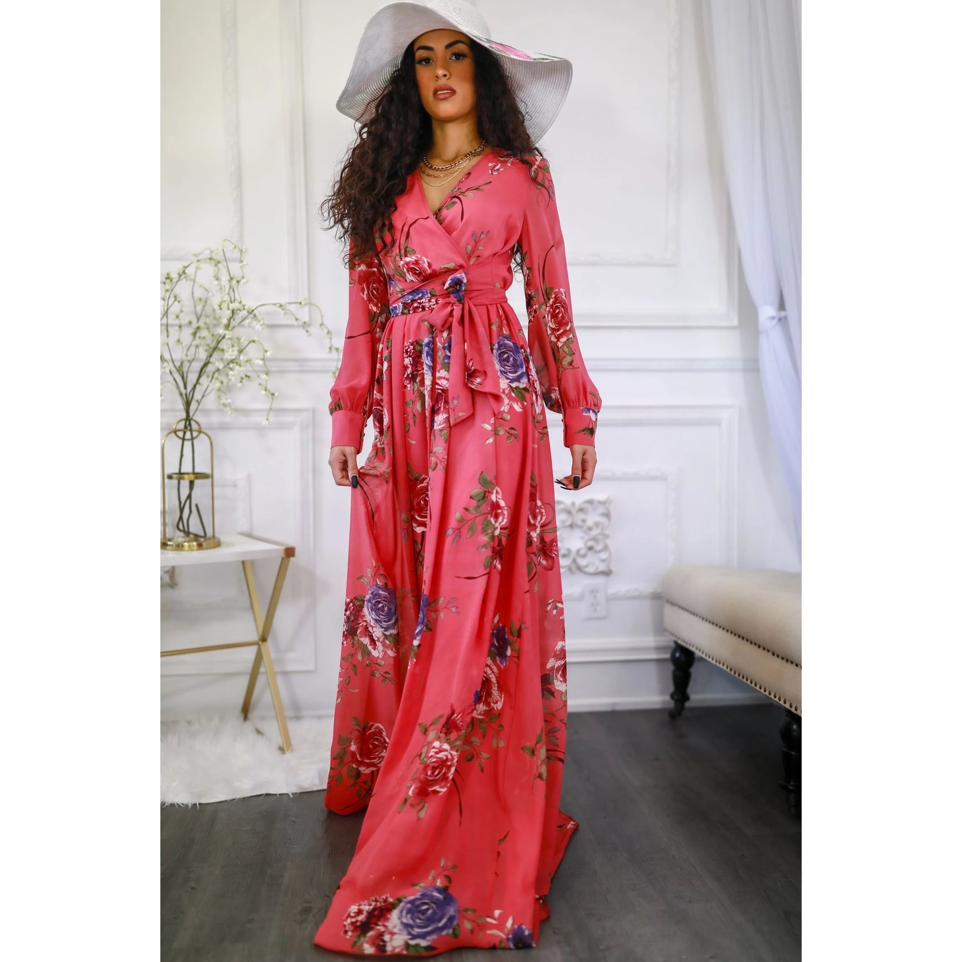TD Floral Maxi Wedding Dress in Pink Elegant and Stylish Designed in Malaysia