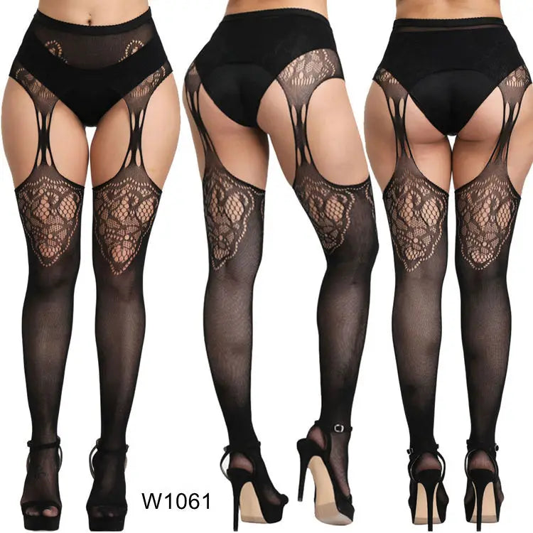 Women's Gothic Black Nylon Fishnet Pantyhose Sexy Garter Erotic Stockings Compression Thin Solid Knitted Fish Net Stockings T.T