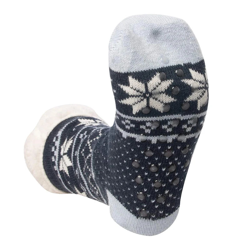 Customizable Thermal Sherpa Dress Socks Winter Warm Fuzzy Anti-Slip Crew Length Knitted Fleece Lined Floor Slippers