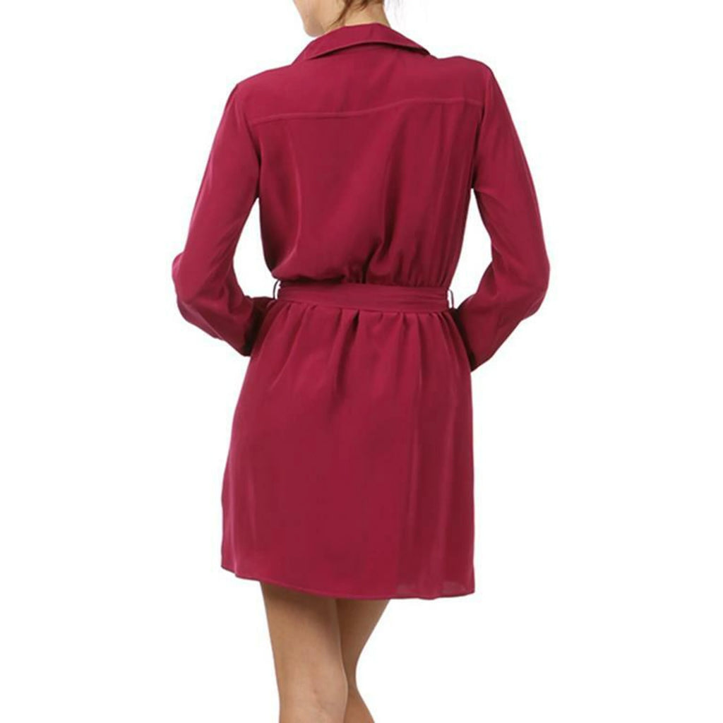 TD A-Line Wrap Dress with Chest Pockets and Waist Tie Women's Fashion