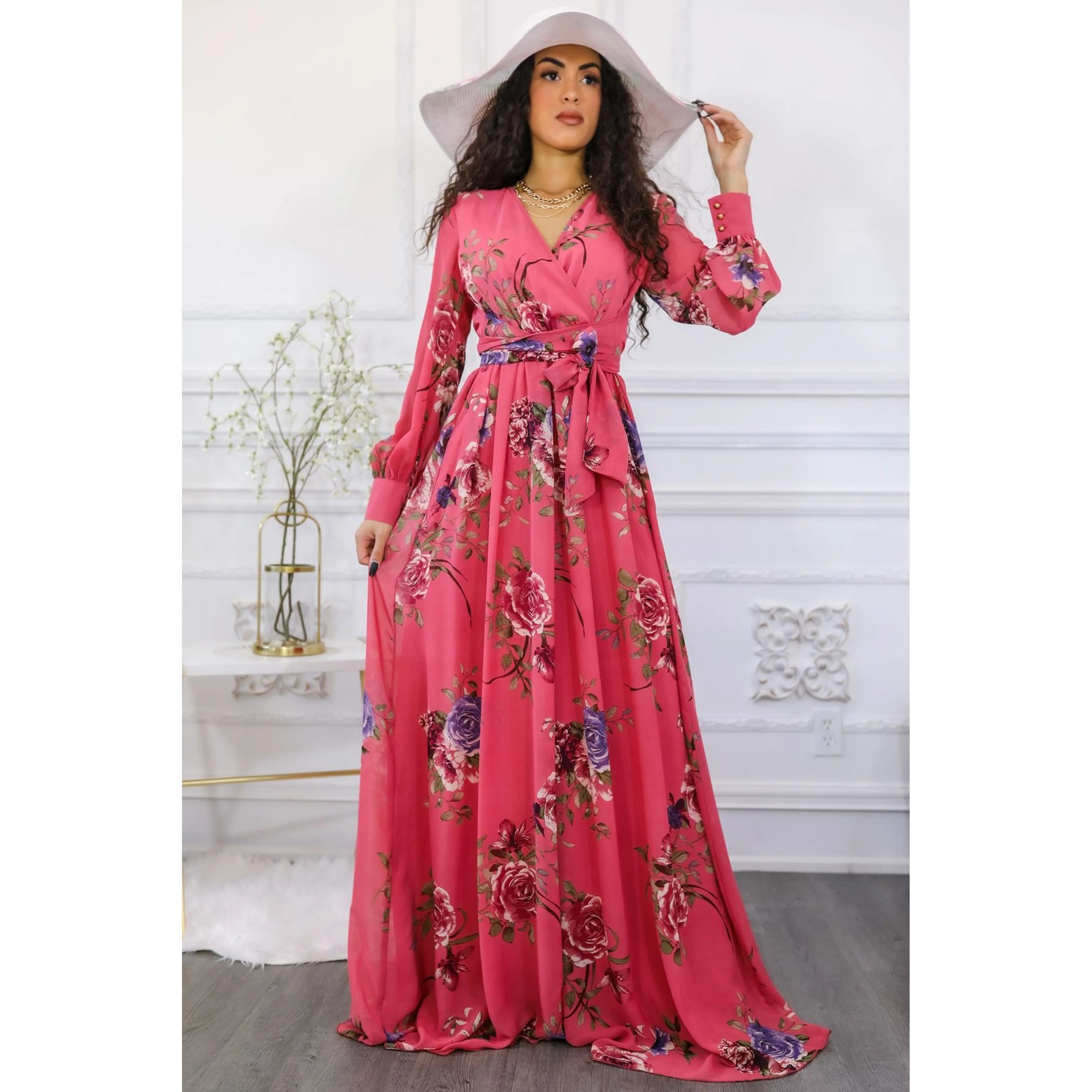 TD Floral Maxi Wedding Dress in Pink Elegant and Stylish Designed in Malaysia
