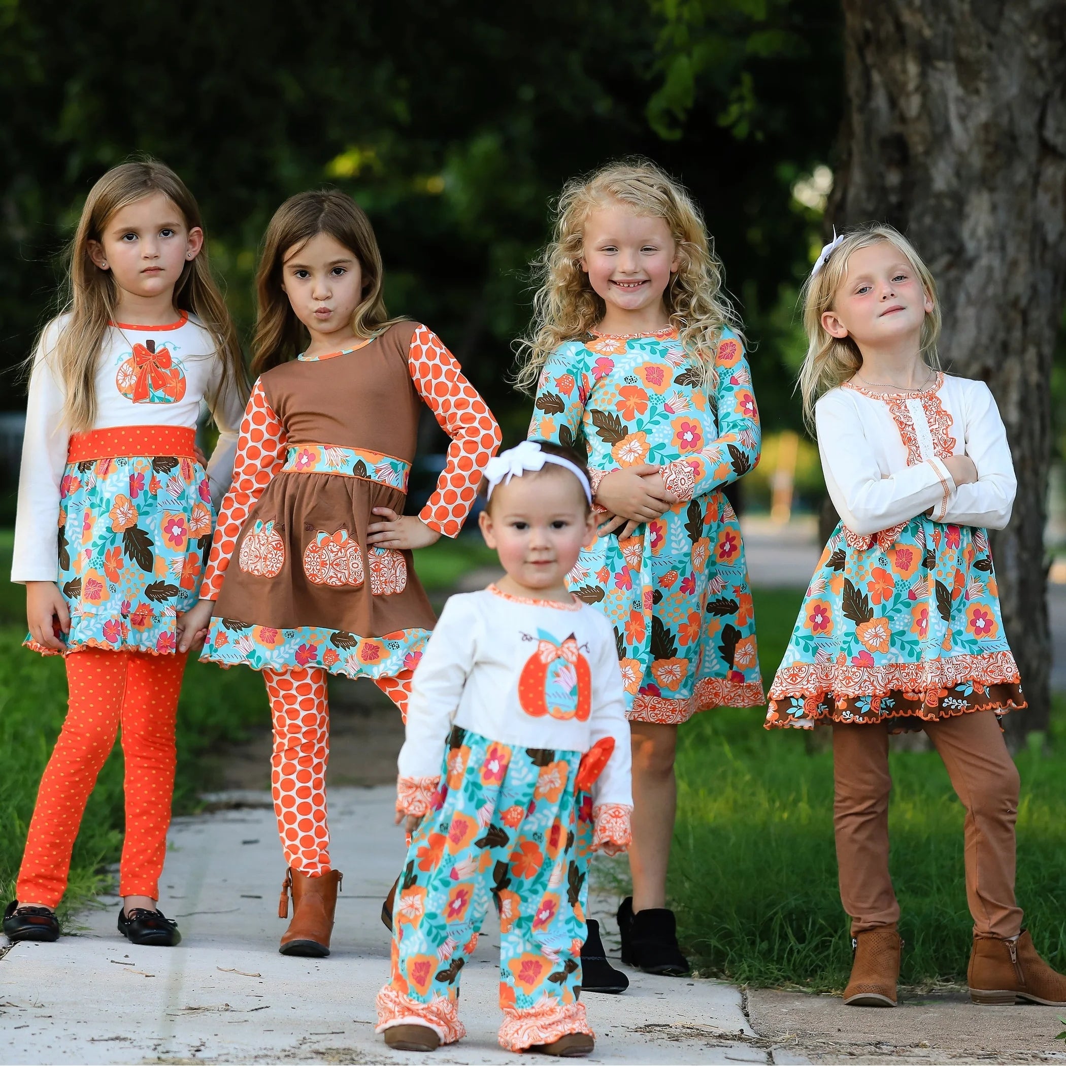 TD AnnLoren Girls Casual Autumn Floral Ruffle Thanksgiving Dress & Leggings Set for 2T 3T 4T & 6 Years