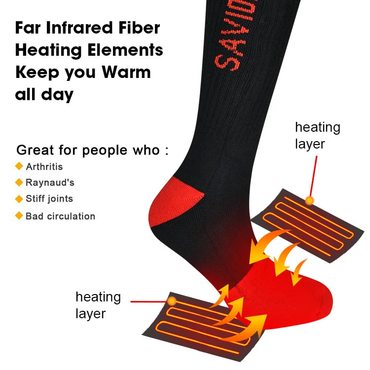 Battery Rechargeable Ski Custom Coolmax Electric Thermal Foot Warmer Winter Heated Socks
