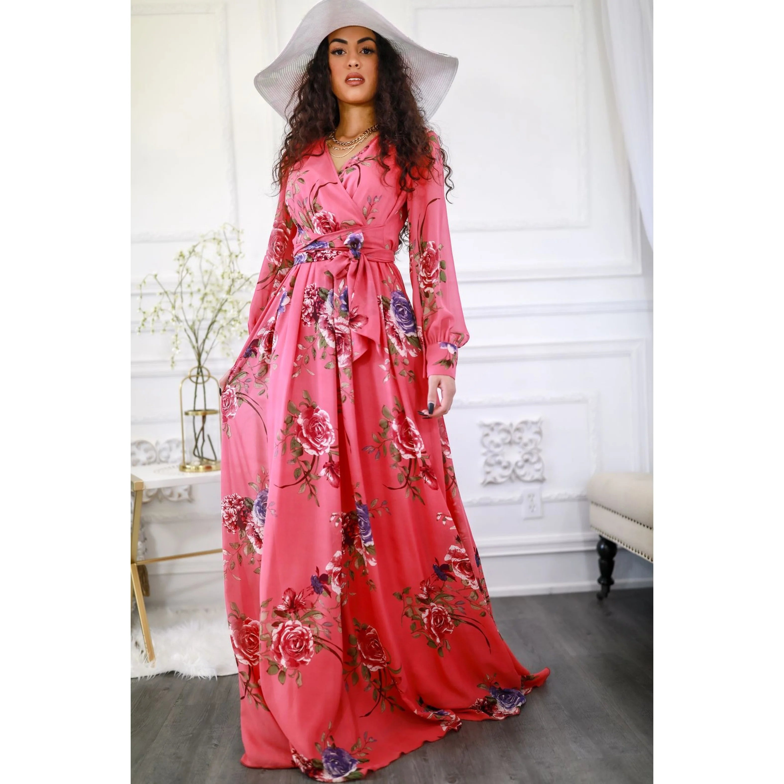 TD Floral Maxi Wedding Dress in Pink Elegant and Stylish Designed in Malaysia