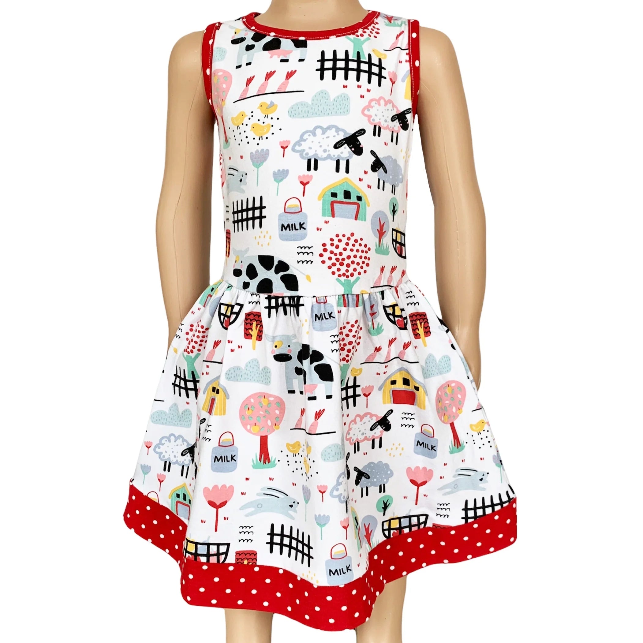 TD AnnLoren Little & Big Girls Sleeveless Cotton Swing Dress Farm Animal Design for Ages 6 7 8 10 Years ODM Summer Dress