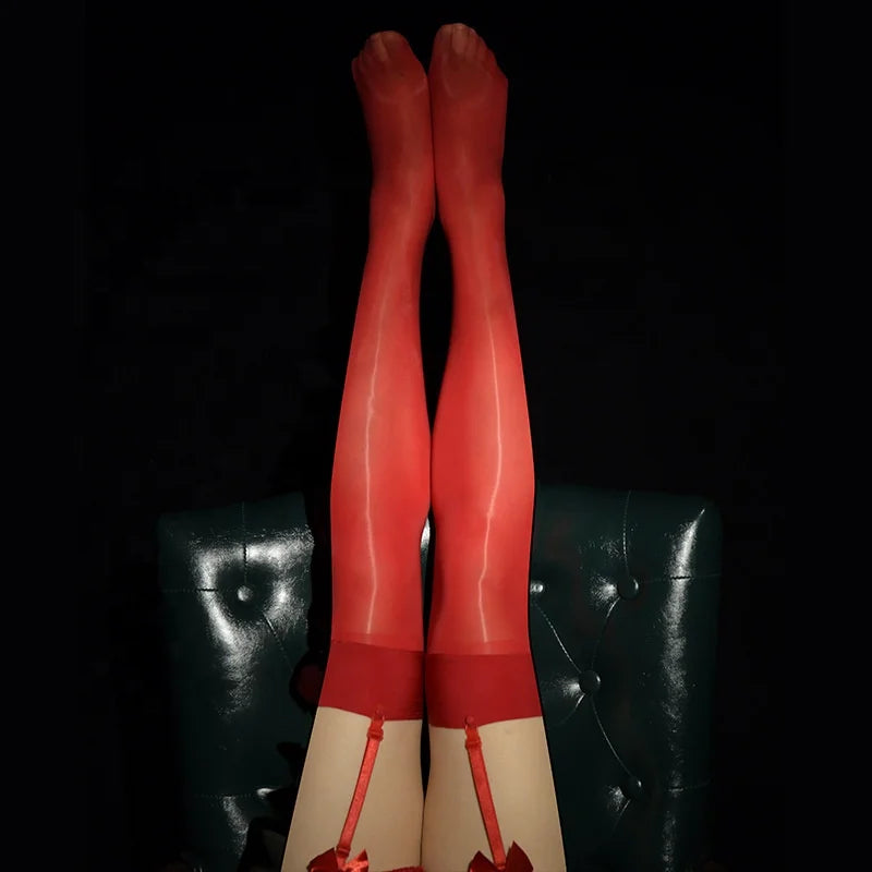 Wholesale Sexy Fashion Knitted Hot Oil Garter Tube Belt Breathable Long Shining Transparent Thigh High Top Knee Women's Stocking