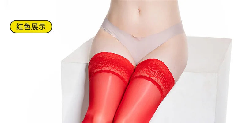 Women Transparent Breathable Thigh High Oil Shiny Slik Dance Pantyhose High Stretch Shimmery Shaping High Tight