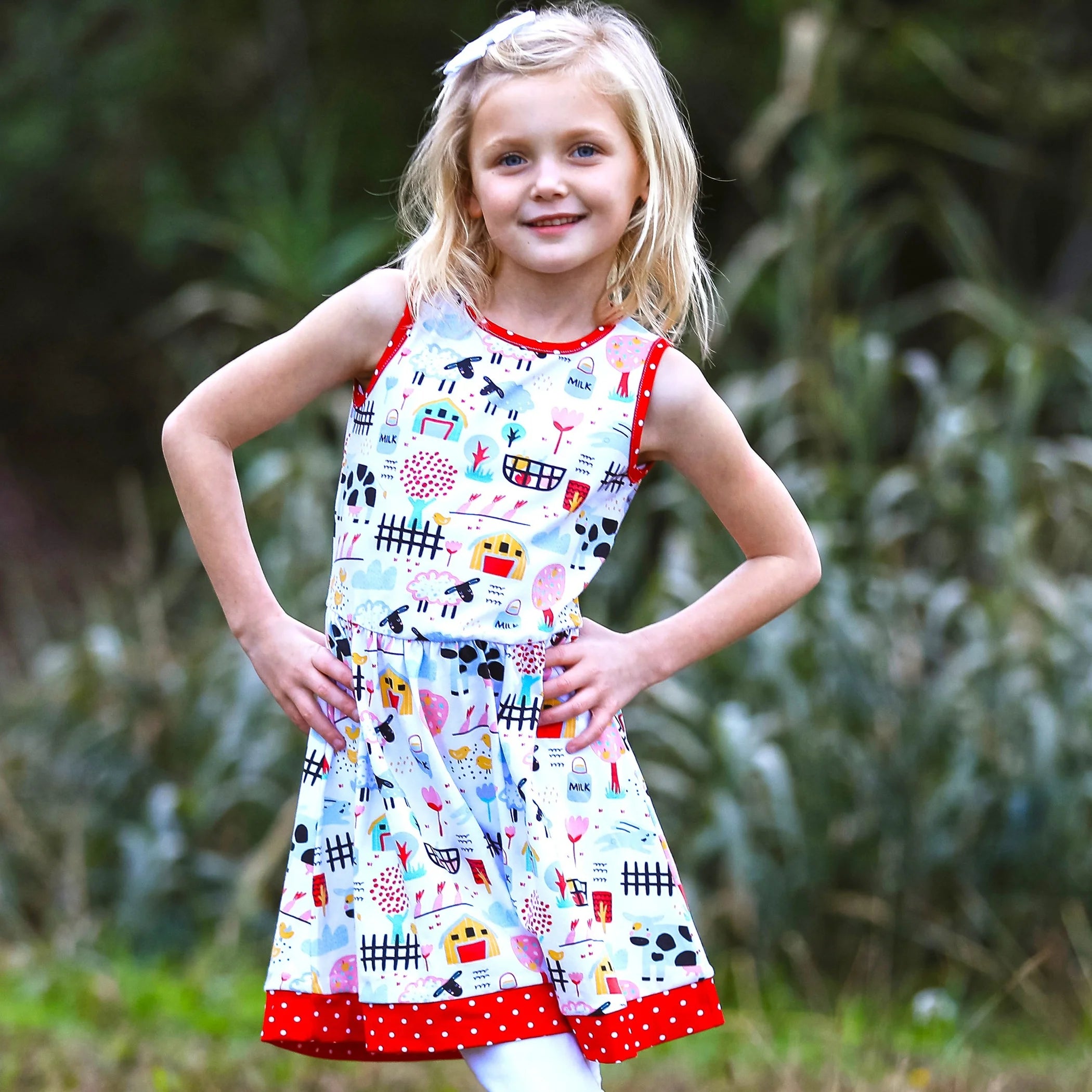 TD AnnLoren Little & Big Girls Sleeveless Cotton Swing Dress Farm Animal Design for Ages 6 7 8 10 Years ODM Summer Dress