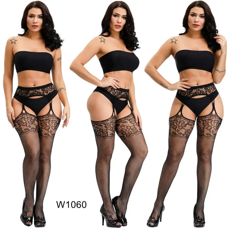 Women's Gothic Black Nylon Fishnet Pantyhose Sexy Garter Erotic Stockings Compression Thin Solid Knitted Fish Net Stockings T.T