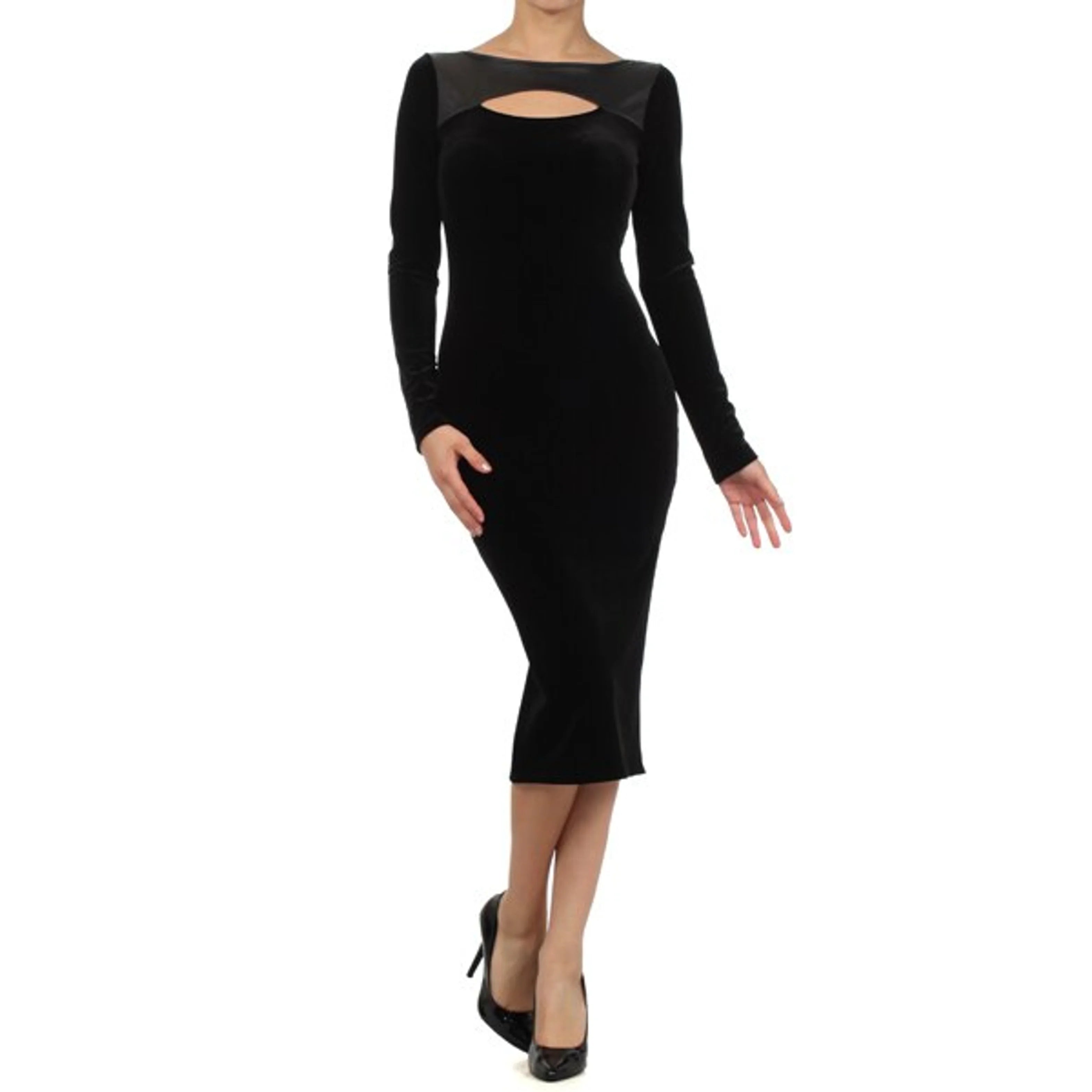 TD Bodycon Midi Evening Dress Duo Fabric Sweeter Than Velvet Style