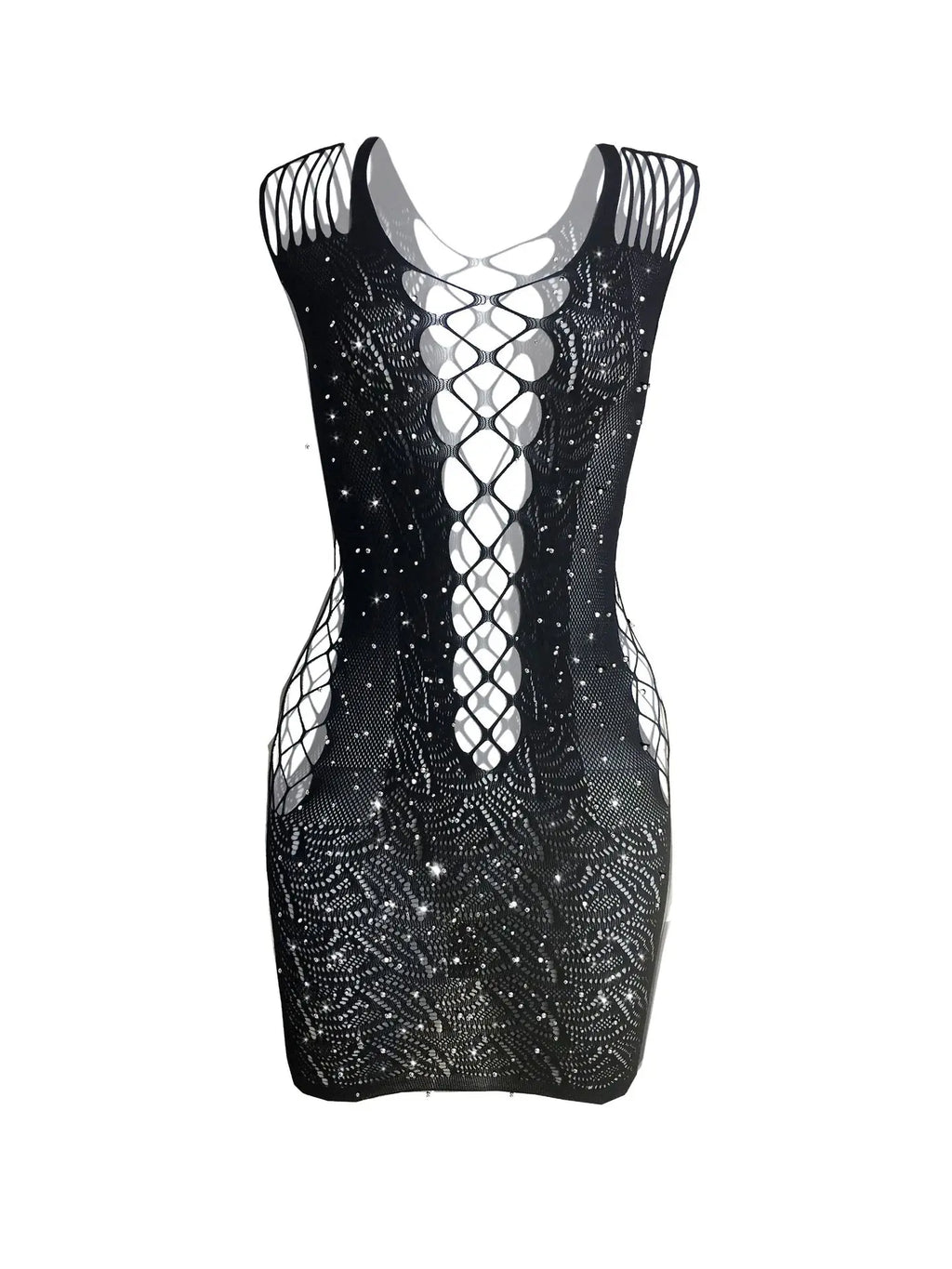 Deep Love Europe Fishnet Rhinestone Teddy Bodysuits Catsuit Sexy Lingerie Women Mini Jumpsuit Bodystockings
