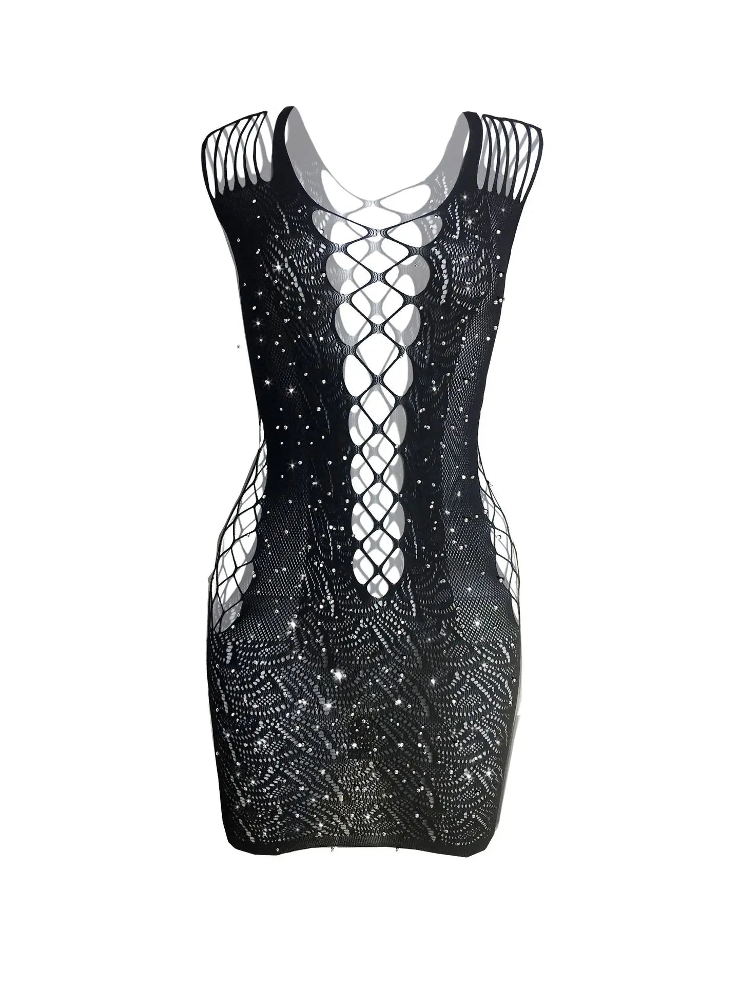 Deep Love Europe Fishnet Rhinestone Teddy Bodysuits Catsuit Sexy Lingerie Women Mini Jumpsuit Bodystockings