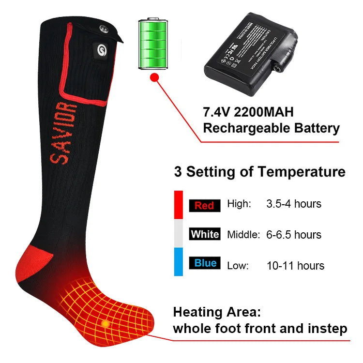 Battery Rechargeable Ski Custom Coolmax Electric Thermal Foot Warmer Winter Heated Socks