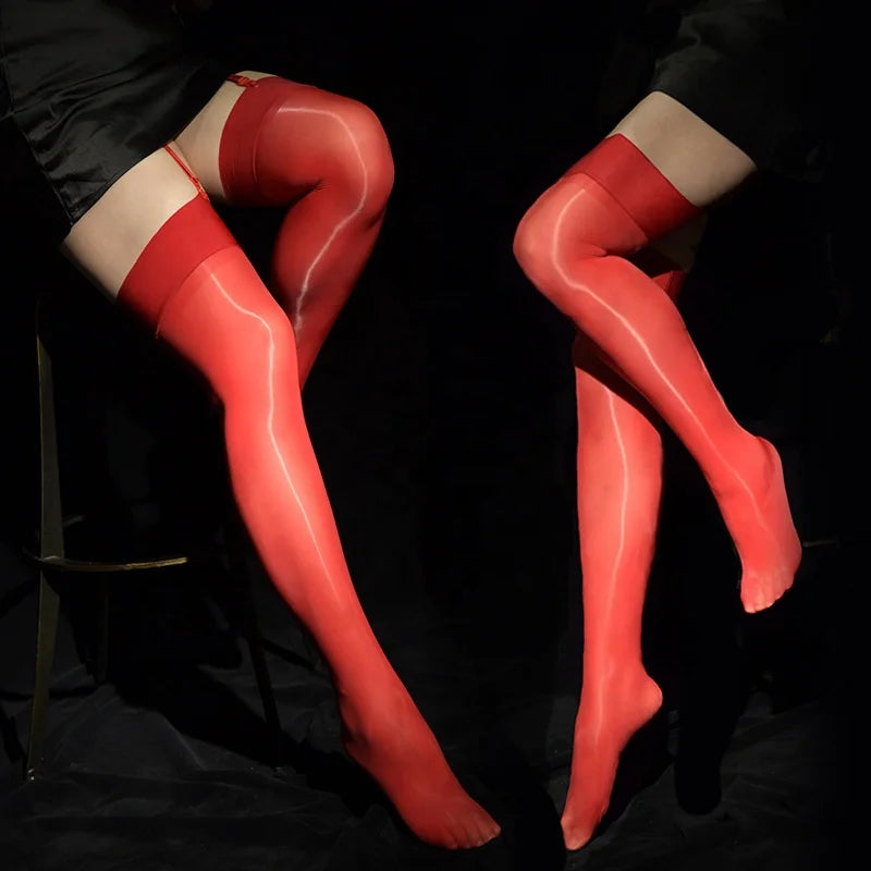 Wholesale Sexy Fashion Knitted Hot Oil Garter Tube Belt Breathable Long Shining Transparent Thigh High Top Knee Women's Stocking