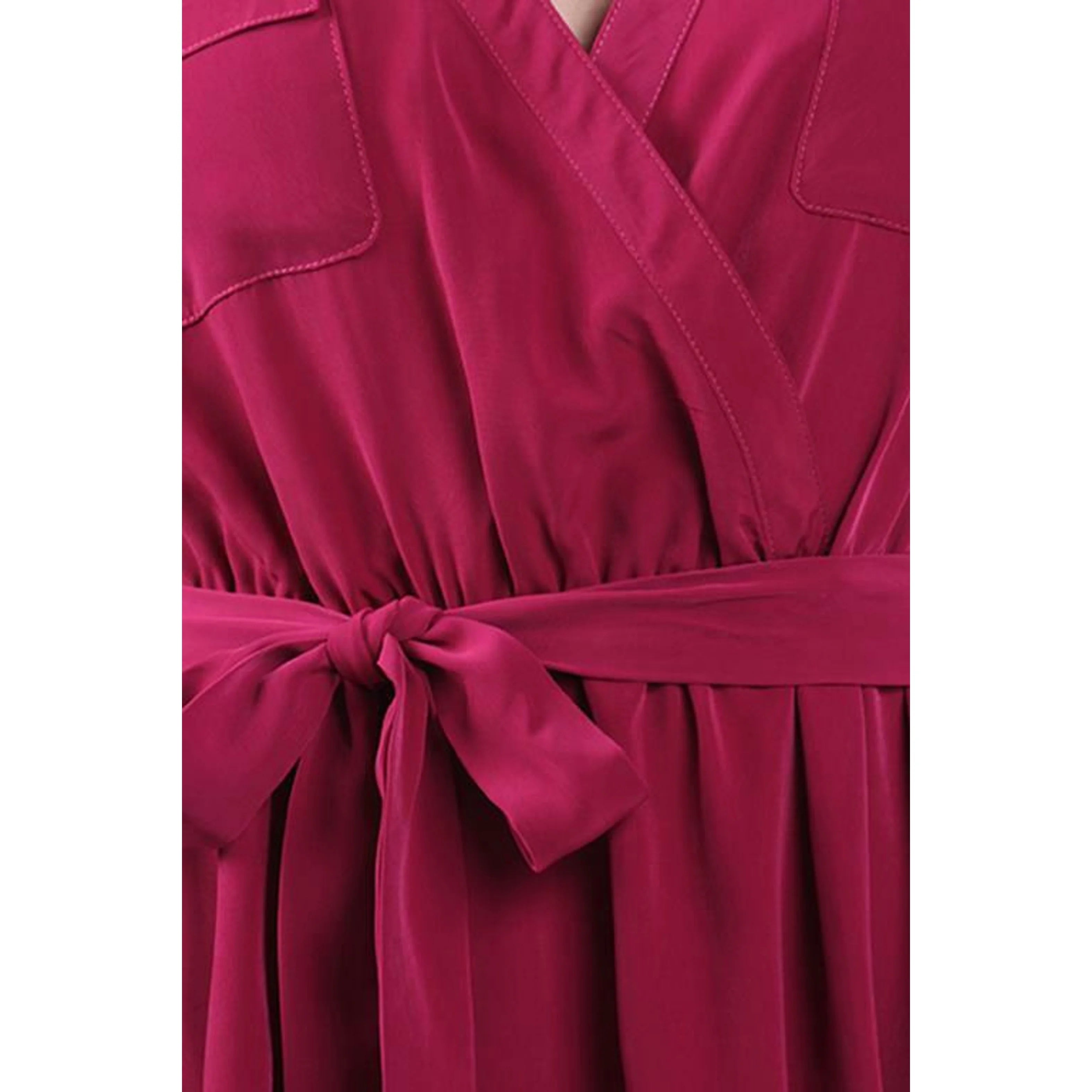 TD A-Line Wrap Dress with Chest Pockets and Waist Tie Women's Fashion