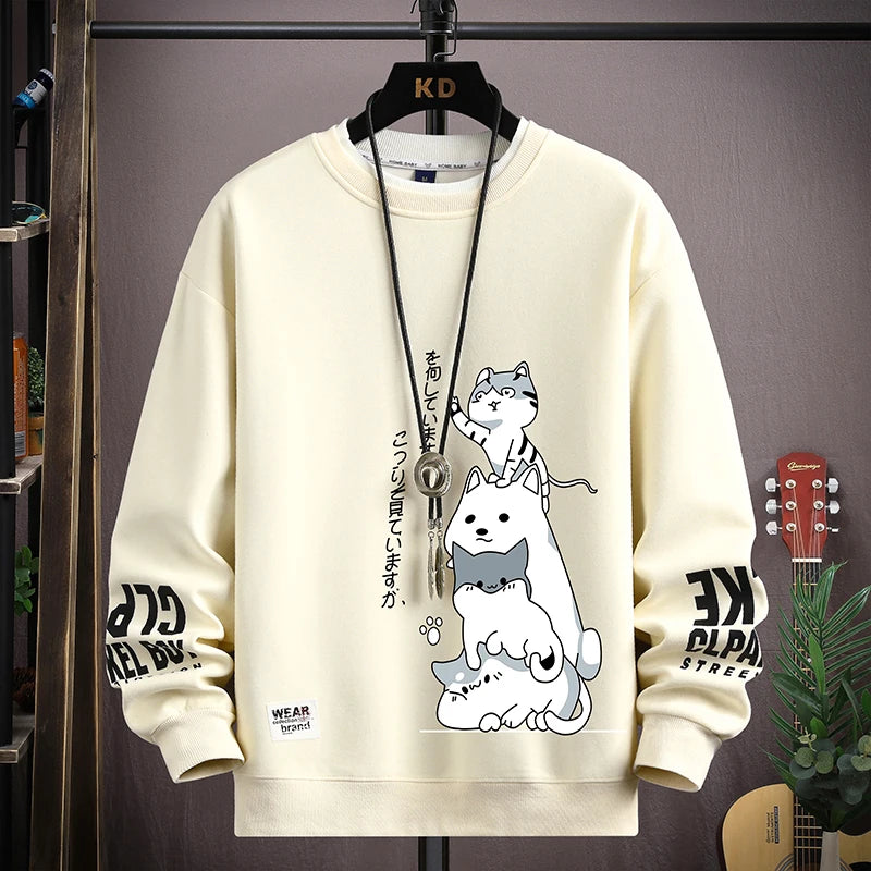 Autumn Men's Sweatshirt Adolescent Astronaut Printed Long Sleeve T-shirt Fashion Men's Clothing Grey O Neck Harajuku Top New
