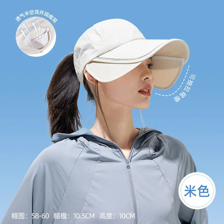 Summer Sun Hat for Women, Enlarged and Widened Brim, Outdoor Sports, Empty Top Duckbill Hat, Tied Ponytail Sun Hat