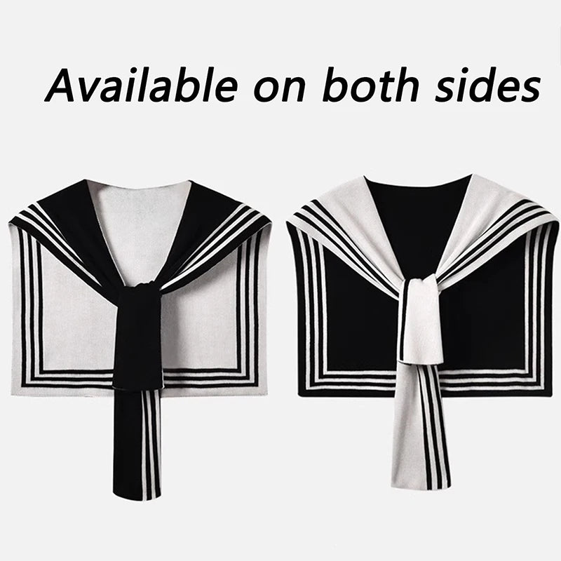 Womem Fashion Sweater Knitted Knotted Shawl Black White Stripe Double sided Sweater Shawl Travel Casual Scarf Knitted Shawl