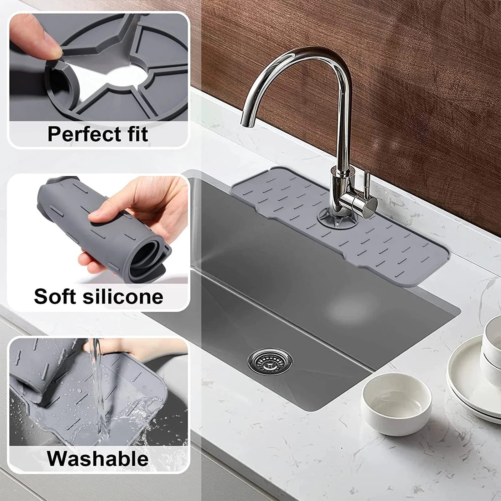 Faucet Absorbent Pad Silicone Kitchen Sink Splash Guard Drain Pad Splash Catching Pad Countertop Protector Kitchen Gadgets For