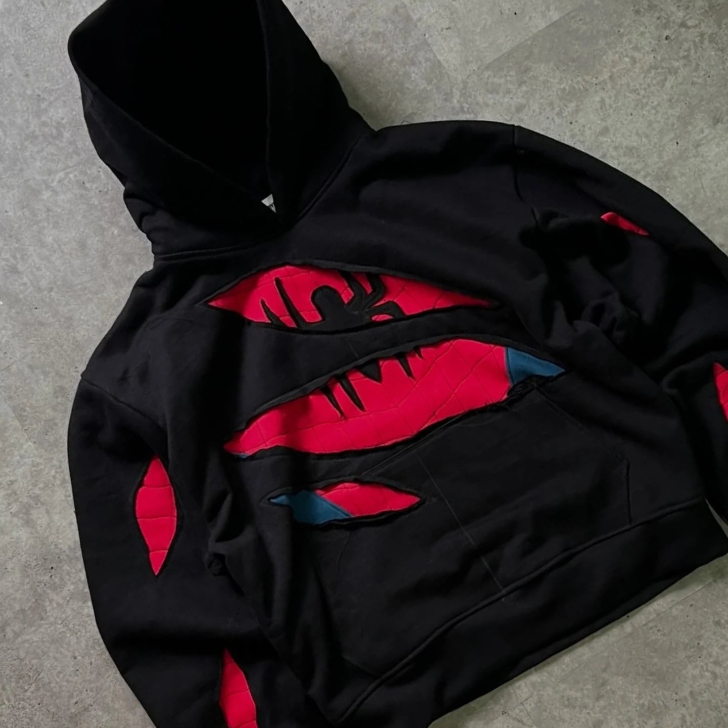 American Retro Spider Patchwork Print Hoodies Fashion Oversized Loose Full Zipper Hoodie Men Jacket Gothic Street Y2k Sweatshirt