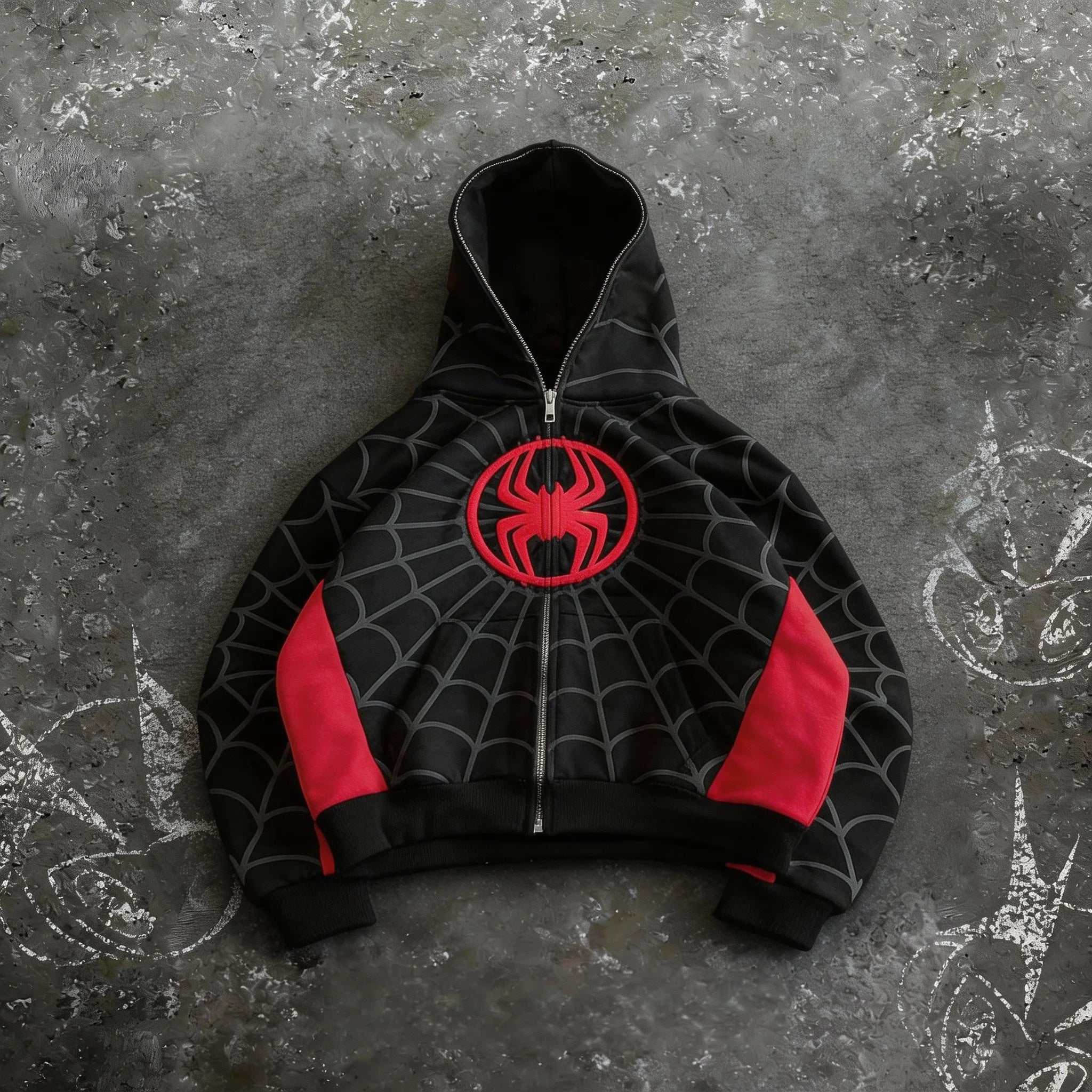 American Retro Spider Patchwork Print Hoodies Fashion Oversized Loose Full Zipper Hoodie Men Jacket Gothic Street Y2k Sweatshirt