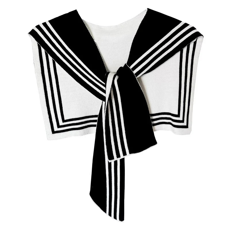 Womem Fashion Sweater Knitted Knotted Shawl Black White Stripe Double sided Sweater Shawl Travel Casual Scarf Knitted Shawl