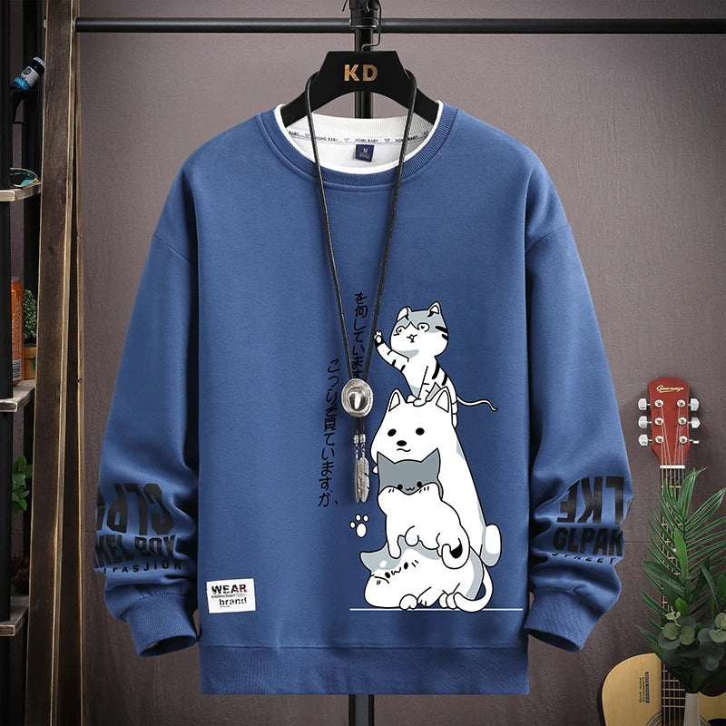 Autumn Men's Sweatshirt Adolescent Astronaut Printed Long Sleeve T-shirt Fashion Men's Clothing Grey O Neck Harajuku Top New