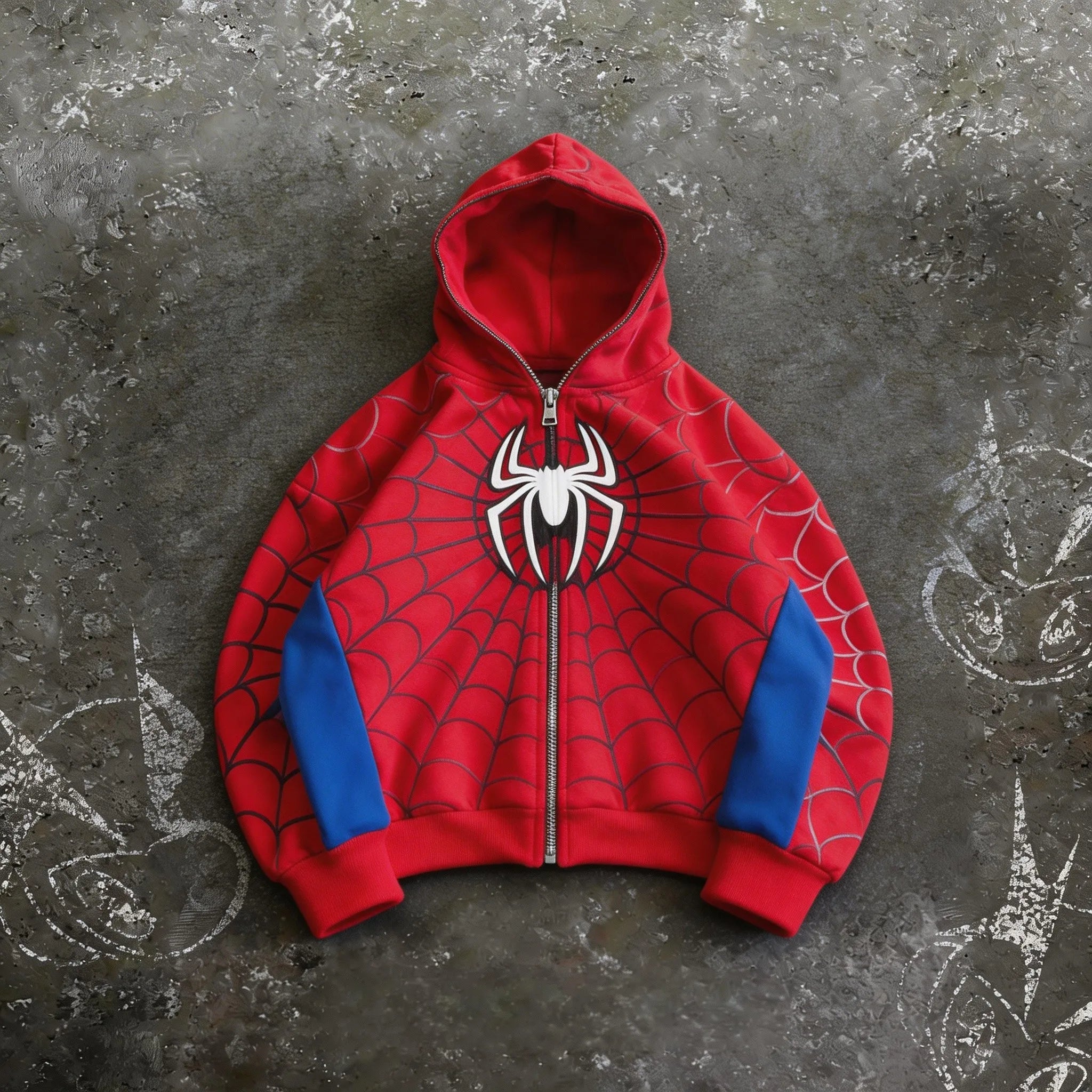 American Retro Spider Patchwork Print Hoodies Fashion Oversized Loose Full Zipper Hoodie Men Jacket Gothic Street Y2k Sweatshirt