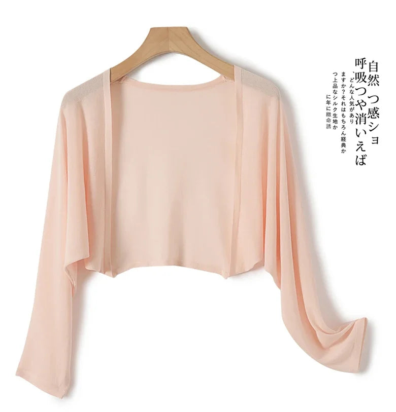 Ice Silk Sun Protection Cover Ups Women Long Sleeve Knitted Shawl Thin Summer Relax Cardigan Cape Outerwear Shirt Loose Freesize