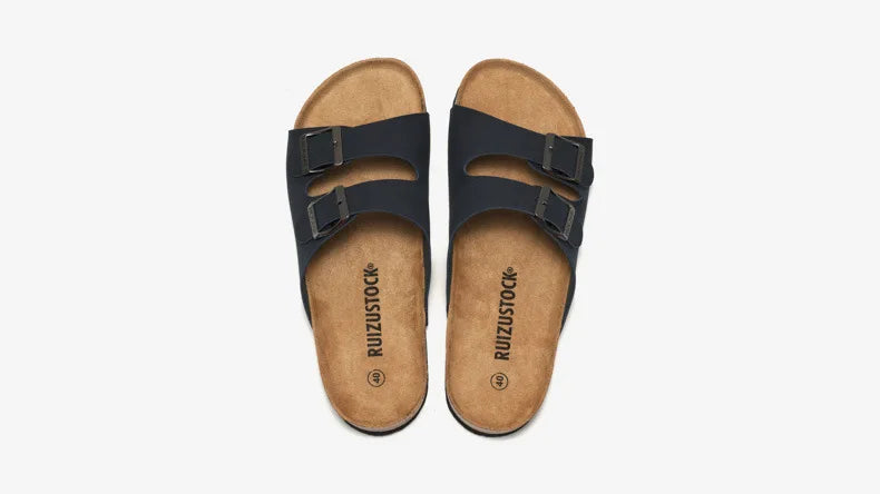 2025 Male Comfortable Slipper Man's Leather Sandal Beach Men Designer Brands Shoes Leather buckle cork slippers Summer Homme
