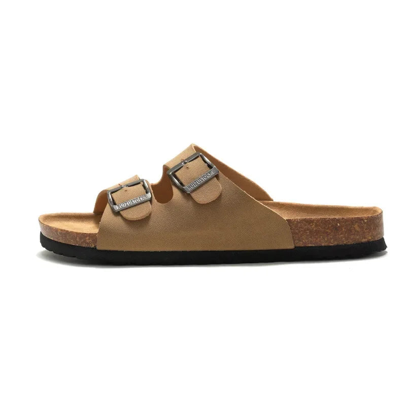 2025 Male Comfortable Slipper Man's Leather Sandal Beach Men Designer Brands Shoes Leather buckle cork slippers Summer Homme