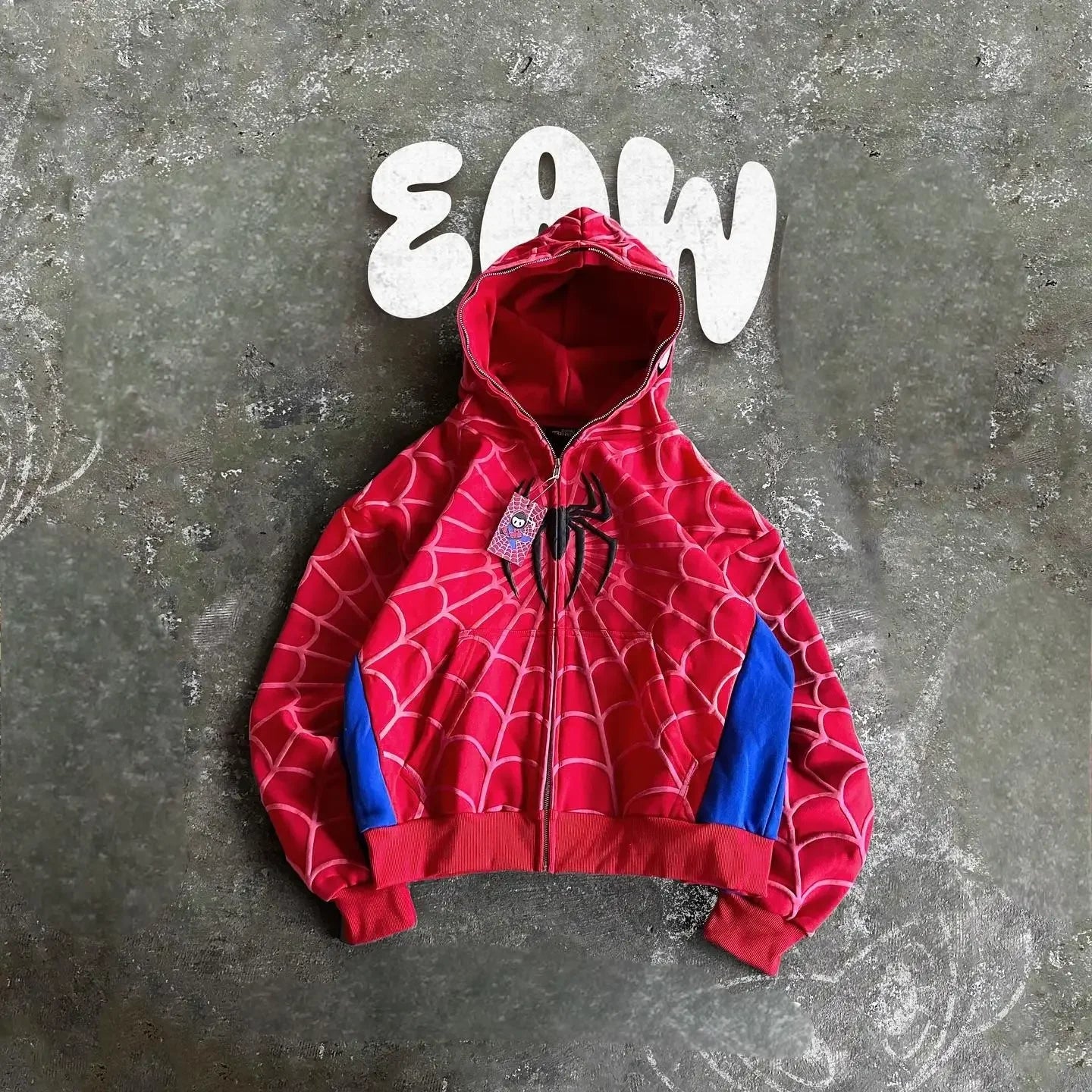 American Retro Spider Patchwork Print Hoodies Fashion Oversized Loose Full Zipper Hoodie Men Jacket Gothic Street Y2k Sweatshirt