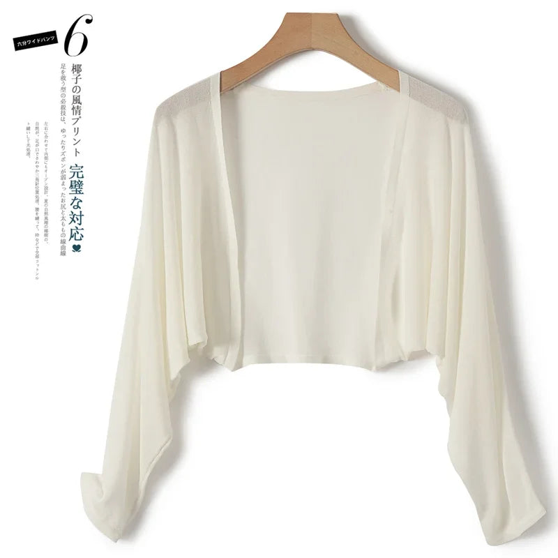 Ice Silk Sun Protection Cover Ups Women Long Sleeve Knitted Shawl Thin Summer Relax Cardigan Cape Outerwear Shirt Loose Freesize