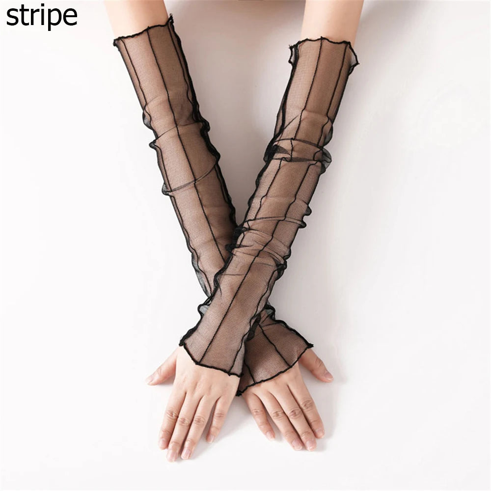 Summer Sexy Sunscreen Lace Arm Sleeve Women Arm Cover UV Protection Ice Arm Cuffs Lady Fingerless Driving Accessories Gloves