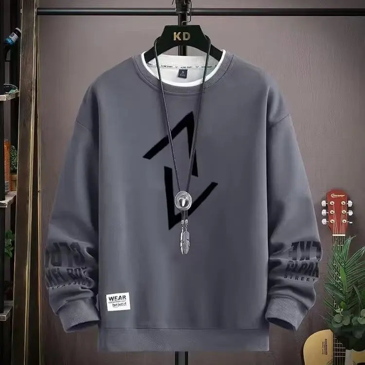 Autumn Men's Sweatshirt Adolescent Astronaut Printed Long Sleeve T-shirt Fashion Men's Clothing Grey O Neck Harajuku Top New