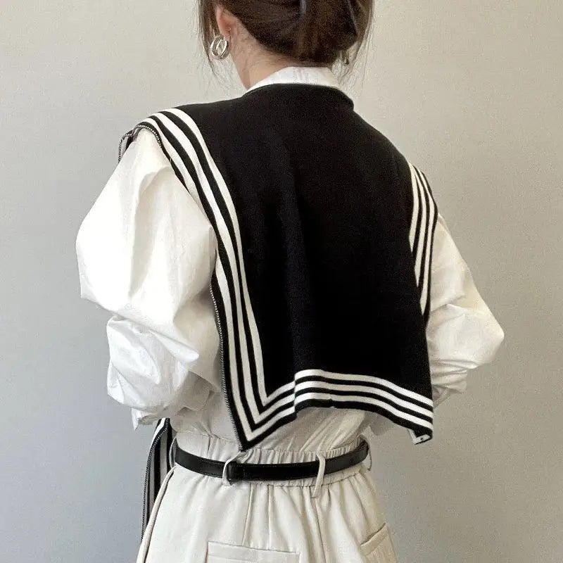 Womem Fashion Sweater Knitted Knotted Shawl Black White Stripe Double sided Sweater Shawl Travel Casual Scarf Knitted Shawl